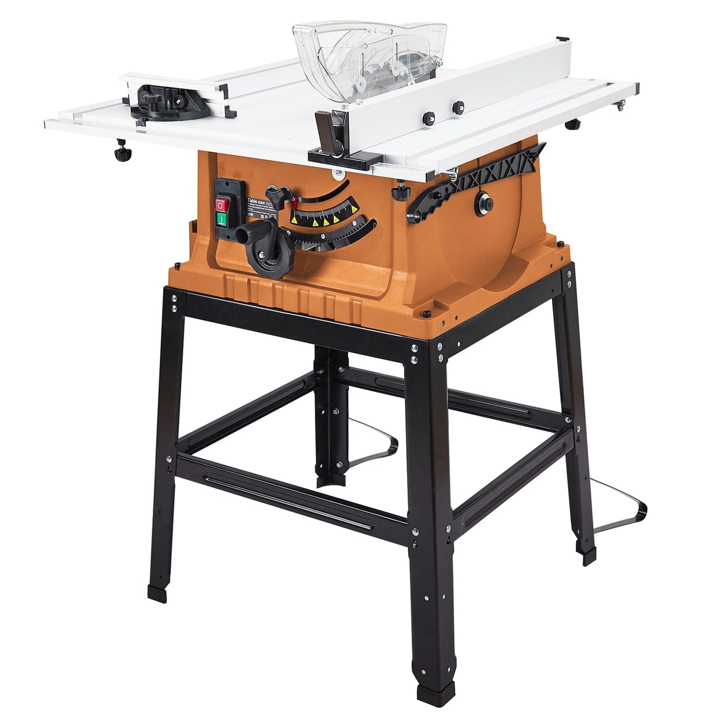 Table Saw, 10 Inch 15A Multifunctional Saw With Stand & Push Stick, 90° Cross Cut & 0-45° Bevel Cut, 5000RPM, Adjustable Blade Height for Woodworking, Orange