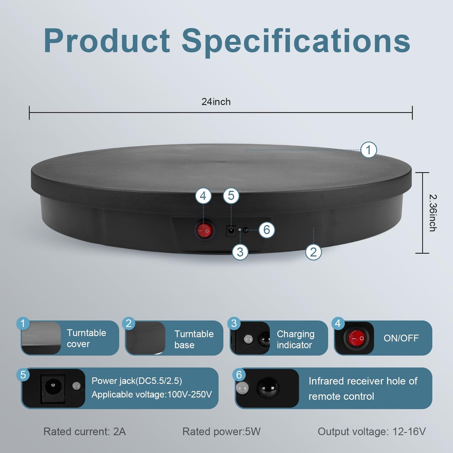 Motorized Rotating Display Stand, 360 Degree Automatic Rotating Display Stand, Angle Speed Adjustabl Turntable for Big Size Products Potography Live Video Show Black/ 20.5inch /330Lbs Load/Wired