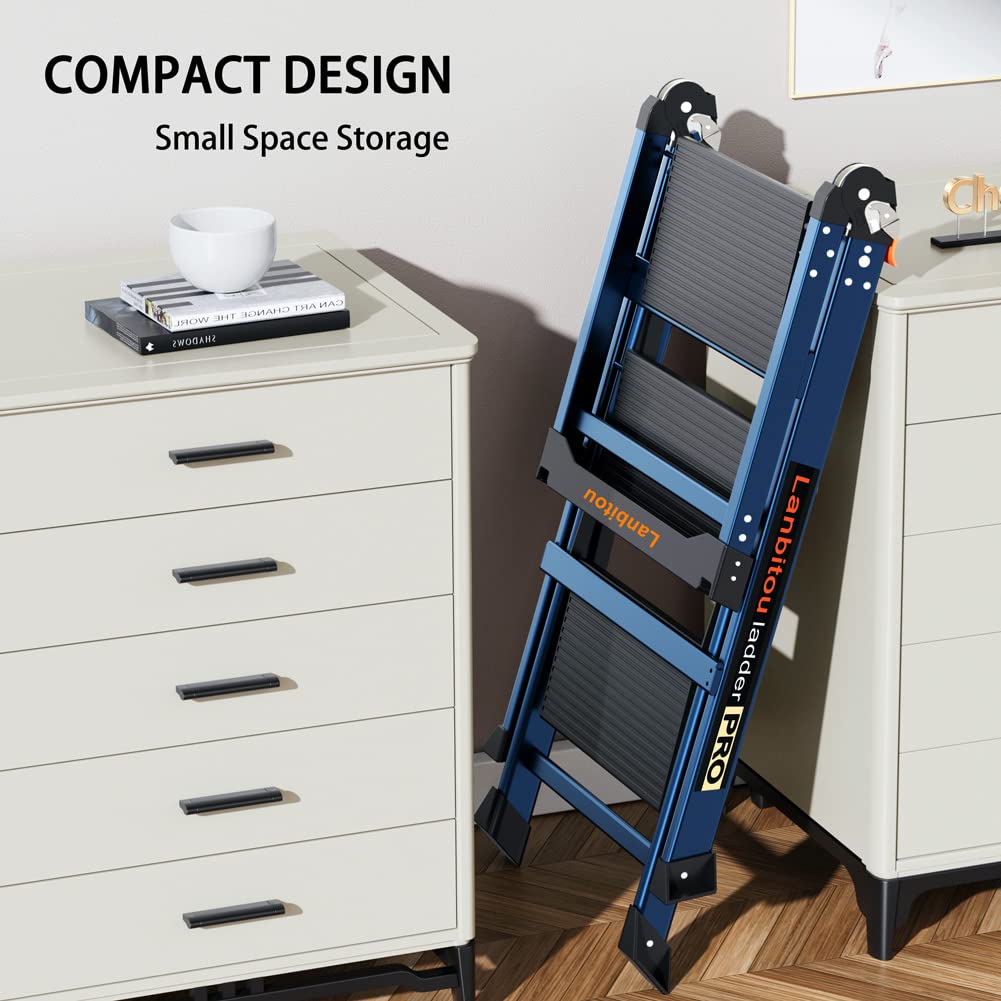 Ladder Pro 3 Step Ladder with Handrails, Aluminum Heavy Duty Ladder, Wide Step & Anti-Slip Feet, Lightweight Portable, Folding Storage Ladders for Home Family Indoor RV Kitchen
