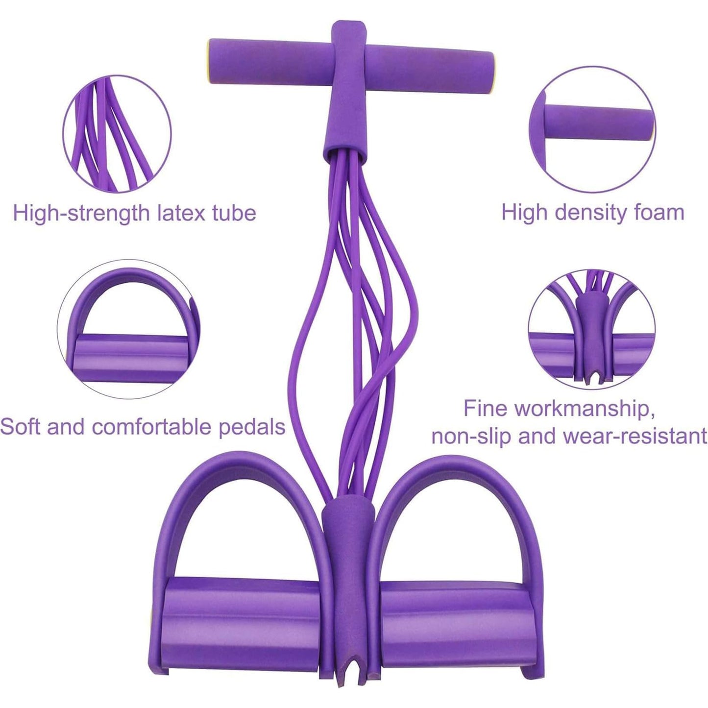 Pedal Resistance Band with Handle, Up to 50lbs 6-Tube Multifunction Pedal Resistance Band for Home Workout, Natural Rubber Foot Pedal Resistance Band with Storage Bag (Purple)