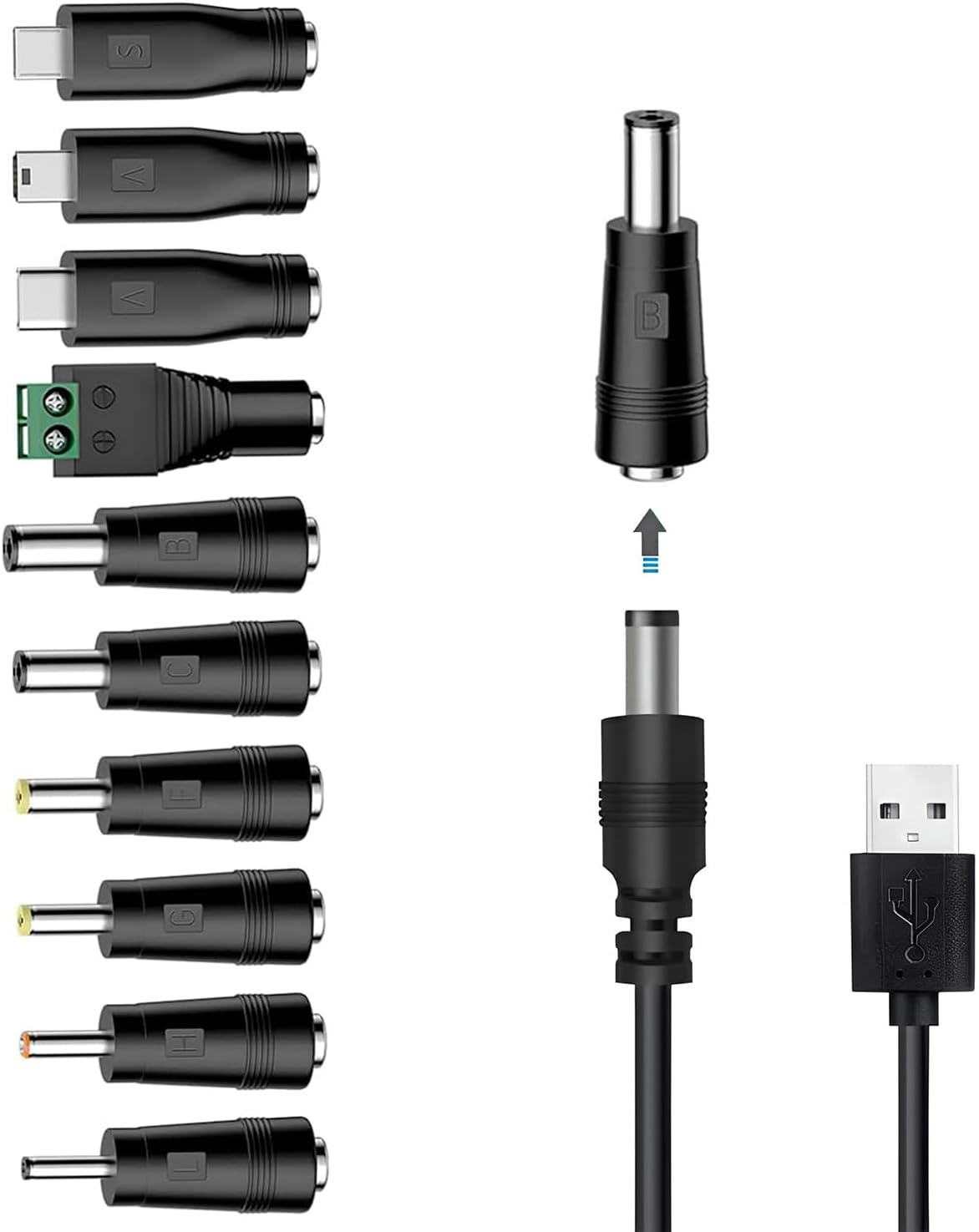waremew 5V 5.5x2.1mm,with 10 2.5x0.7, 3.0x1.1, 3.5x1.35...) Universal Charger Power Cable, USB to DC Connectors