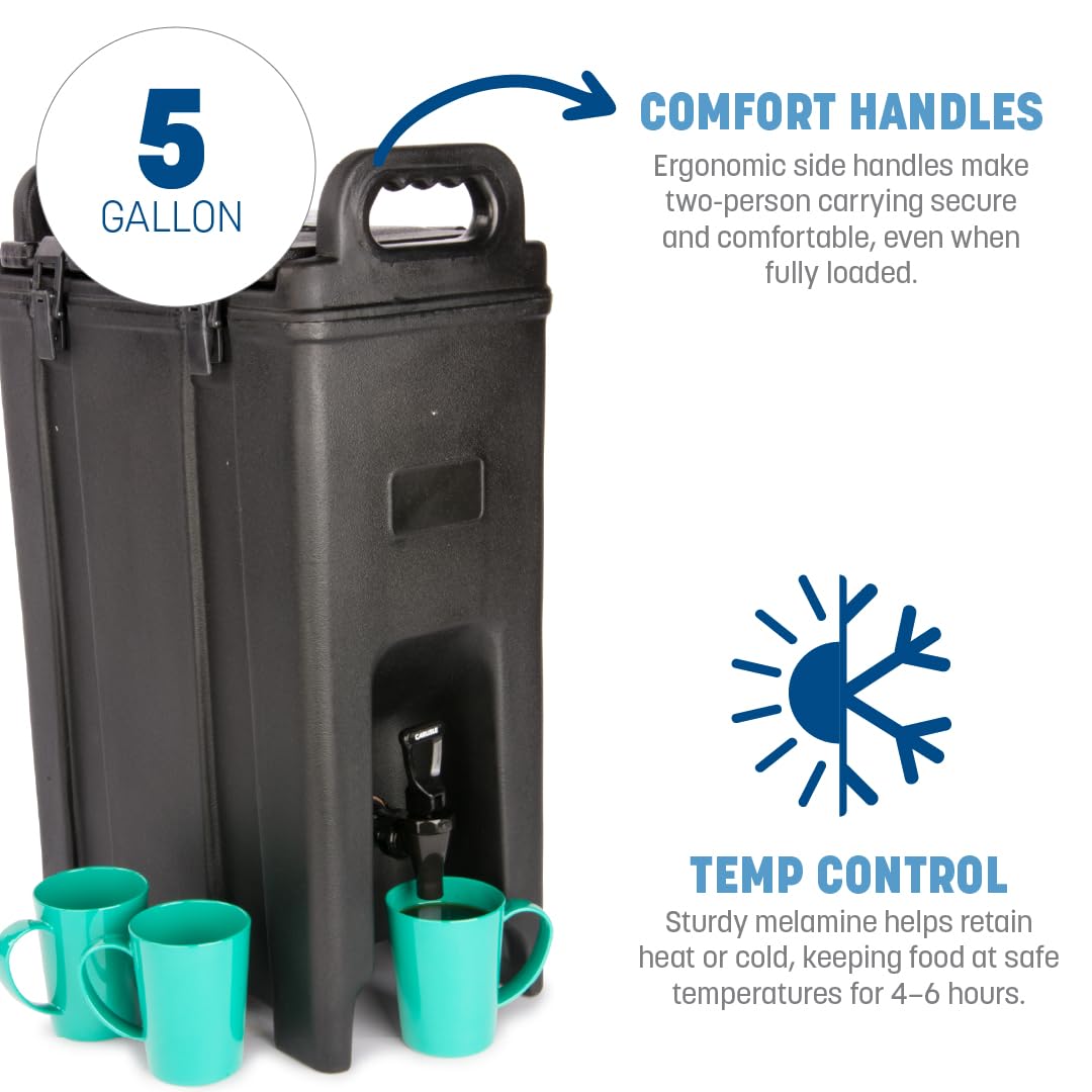 Carlisle FoodService Products Cateraide Insulated Beverage Dispenser with Handles for Catering, Events, Kitchens, And Restaurants, Plastic, 5 Gallons, Black