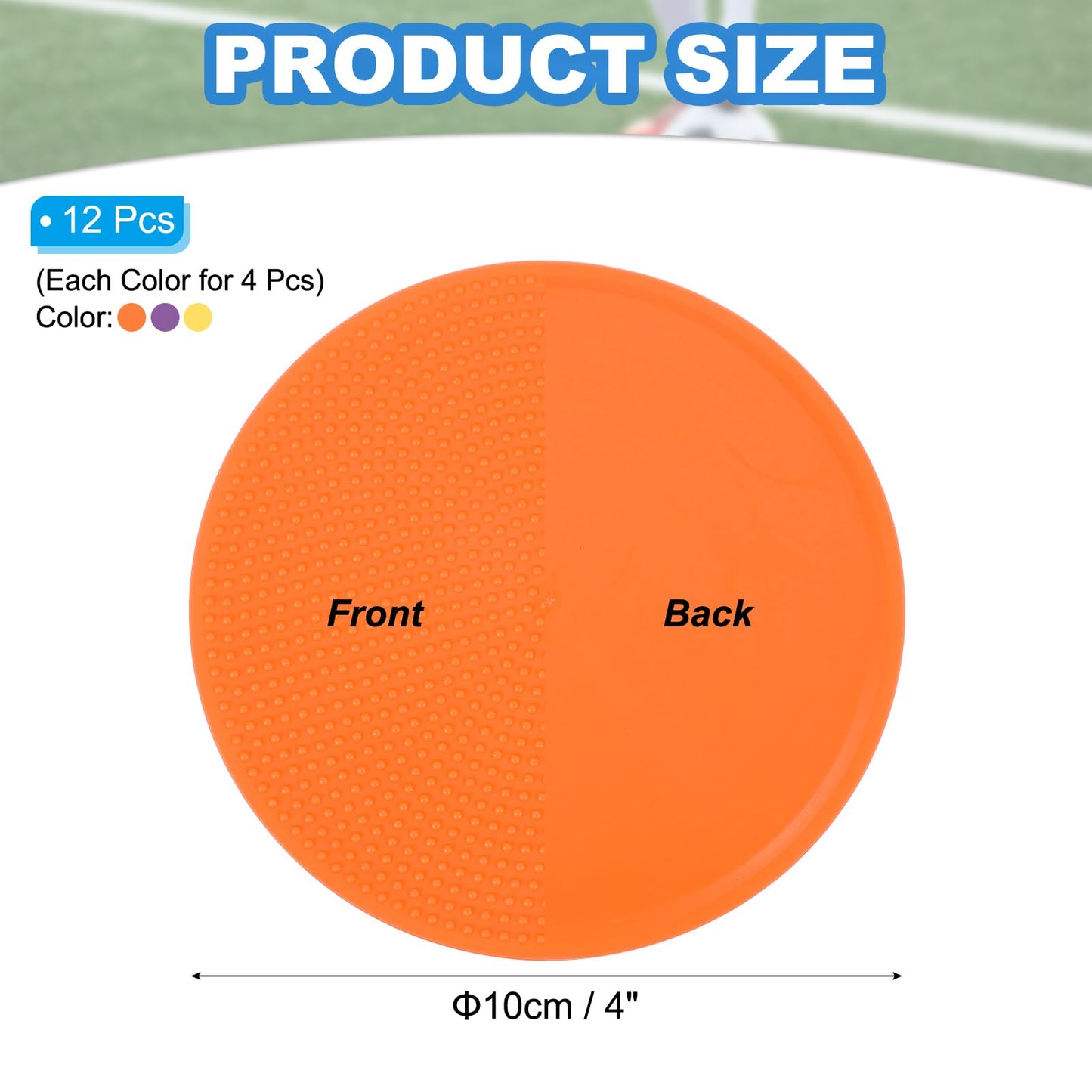 PATIKIL Spot Markers 4 Inch, 12 Pcs Non-Slip Floor Dots Agility Markers Flat Field Cones Poly Dots for Gym PE Speed Training Dance Soccer Basketball Sports, Orange/Purple/Yellow