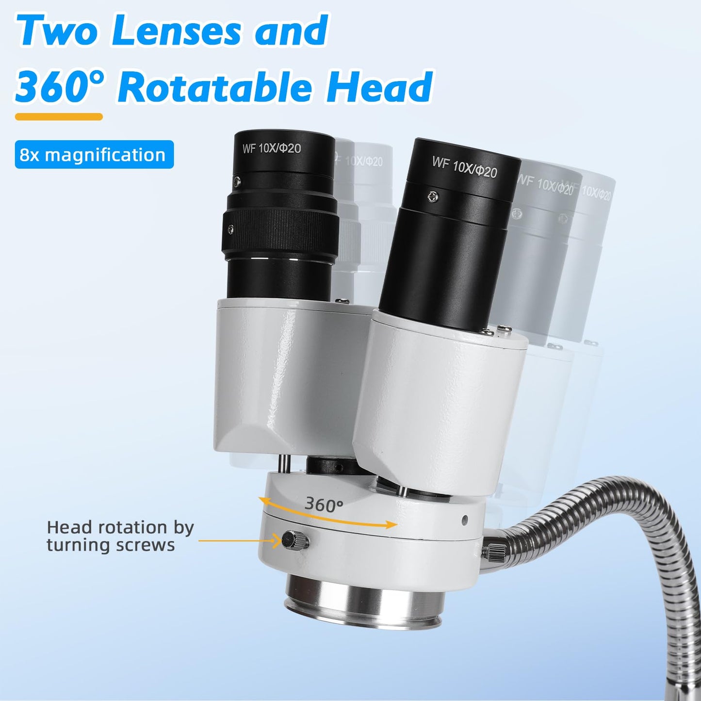 faruijie Dental Microscope with LED Light - Stereomicroscopes 360 Revolve 8X Magnification Binocular Stereo Microscope Dental Binocular Microscope for Electronics Repair with 8W Fluorescent Ring Light