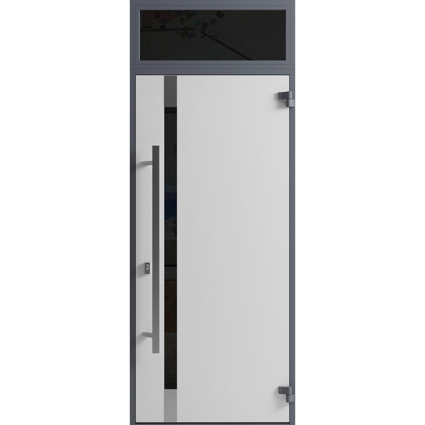 VDOMDOORS Front Exterior Prehung Steel Door/Ronex 1011 Grey/Top Exterior Window Sidelite/Stainless Inserts Entry Metal Modern Painted W36 x H80+16" Left Hand Inswing