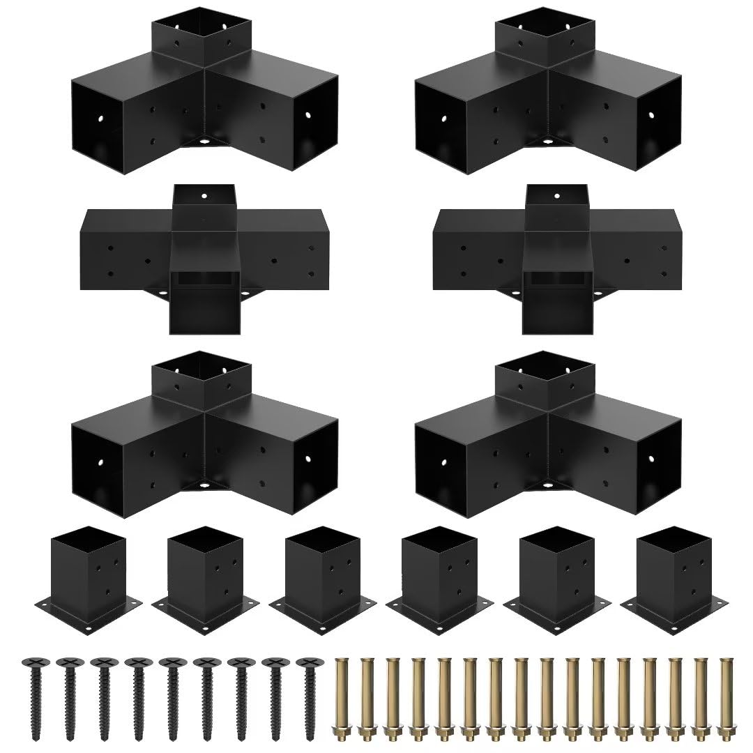 JEXALINE Pergola Kit for 4"x4" Lumber, Heavy Duty Pergola Brackets with 3-Way & 4-Way Corner Brackets, DIY Gazebo Kit for Outdoor Patio Backyard Garden, Fits Actual 3.6" x 3.6" Wood