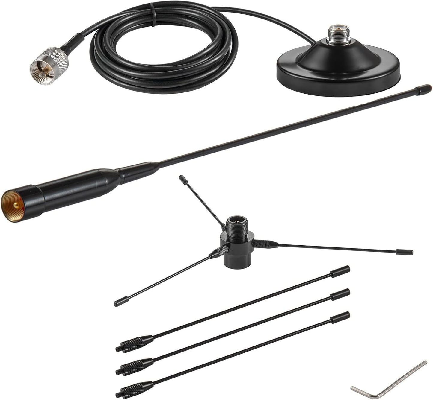 eifagur 136-174MHz 400-470MHz PL259 UHF VHF Dual Band Magnetic Base Mount Soft Whip Antenna with Ground Plane Kit