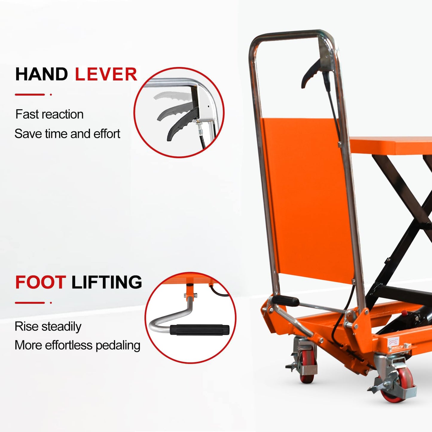 Tory Carrier Hydraulic Scissors Lift Table 330LBS Capacity, Table Cart 29.1" Lifting Height, Manual Scissor Lift Table 4 Wheels and Foot Pump, Elevating Hydraulic Cart for Material Handling