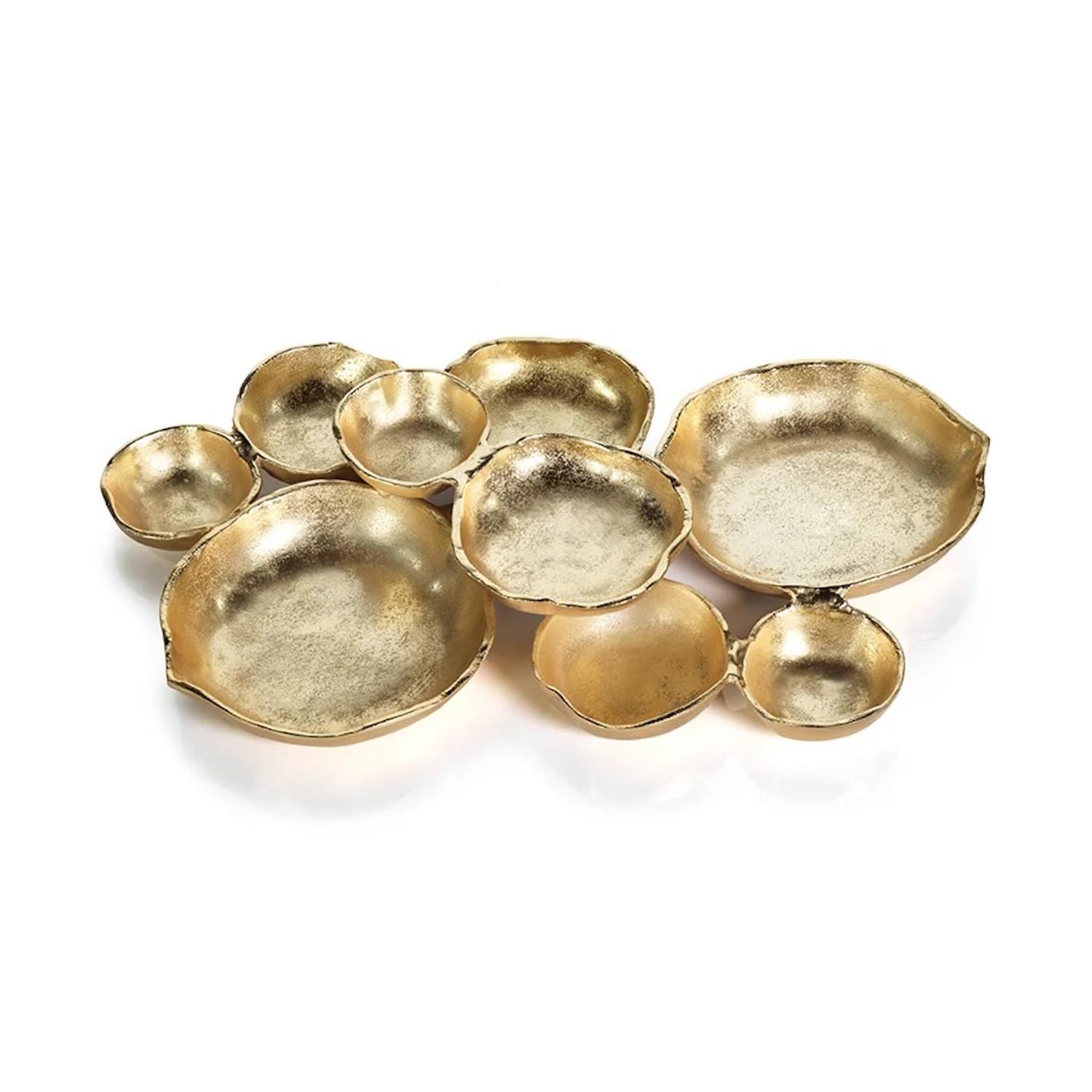 Zodax Cluster of Round Serving Bowls | Cast Aluminum Base | 9 Bowls | 19" x 12" x 2.5" | Gold Finish