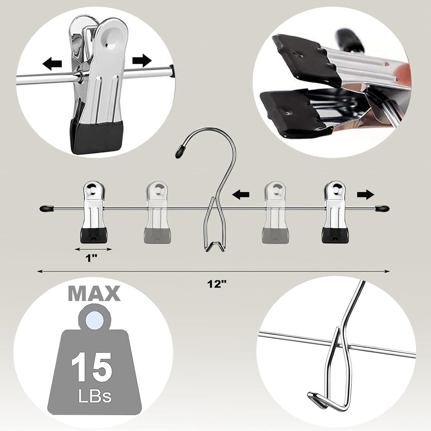Skiennix Pants Hangers with Clips - 10 Pack Stackable Skirt Hangers for Space-Saving Closet Organization