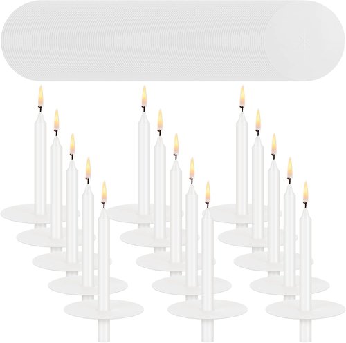 MTLEE Church Candles - 150 Set with Drip Protectors | Unscented White Pillar Candles for Vigil Services, 0.47" D x 4.72" H