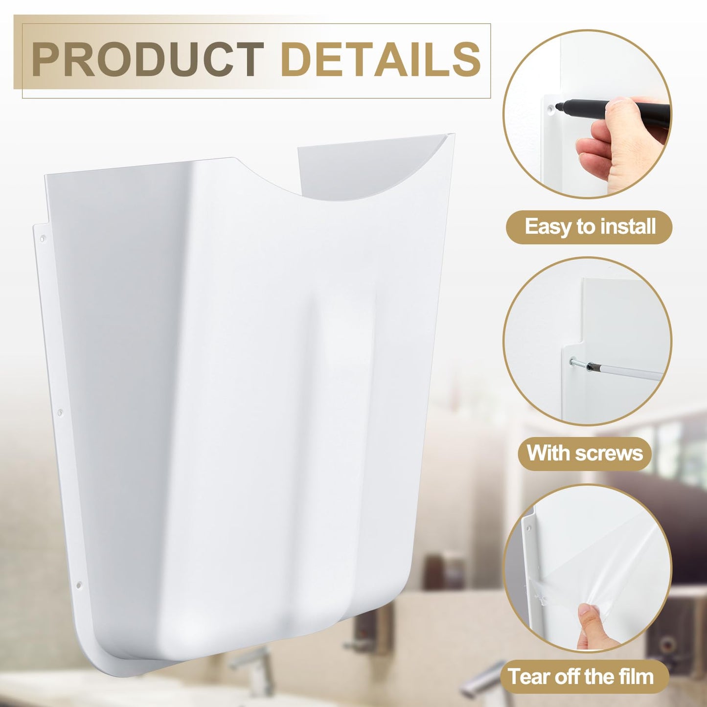 Wowangce 1 Pcs Lavatory Protector, White ABS Lavatory Shroud Bathroom Cover for Sink with 7 Flat Head Self Tapping Screws for Concealing Pipes Under Sink for Easy Installation Fits Standard Basin