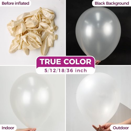 Bezente Pearl White Balloons - 100 Pack 12-Inch Helium-Quality Pearlescent Ivory Party Decor