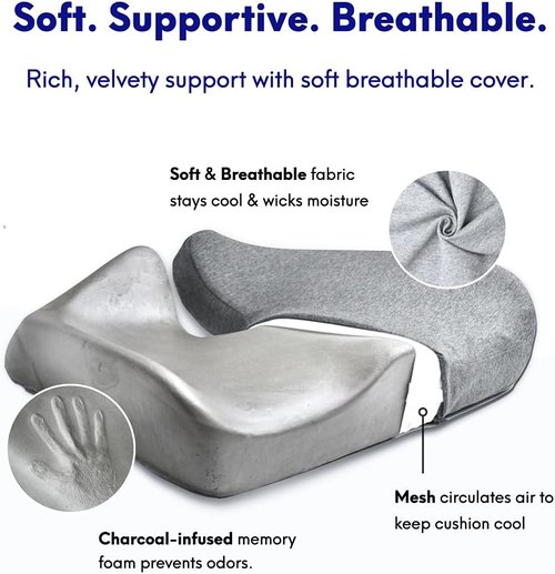 Cushion Lab Pressure Relief Seat Cushion - Extra-Dense Memory Foam for Comfort | Black for Office & Home Use