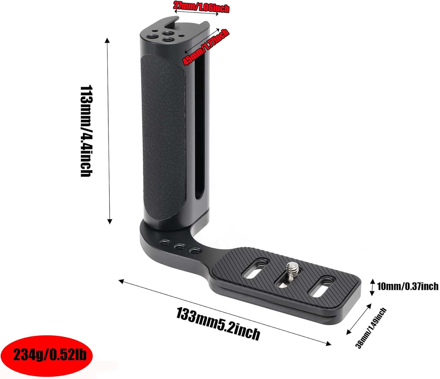FOTGA 1/4"-20 Universal Side Handle Hand Grip Holder Video Stabilizer with Arca Swiss Base Plate