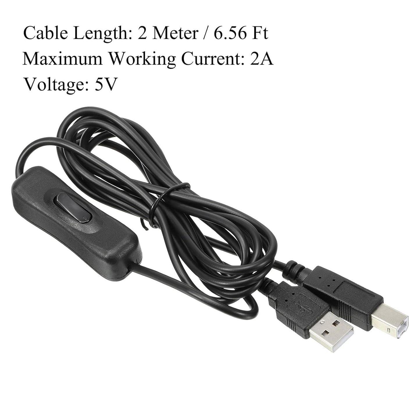 [6.6Ft, USB Printer Cable with ON/Off Switch - USB Male to USB B/M Extension Cord for Printers Scanner Copier Black]