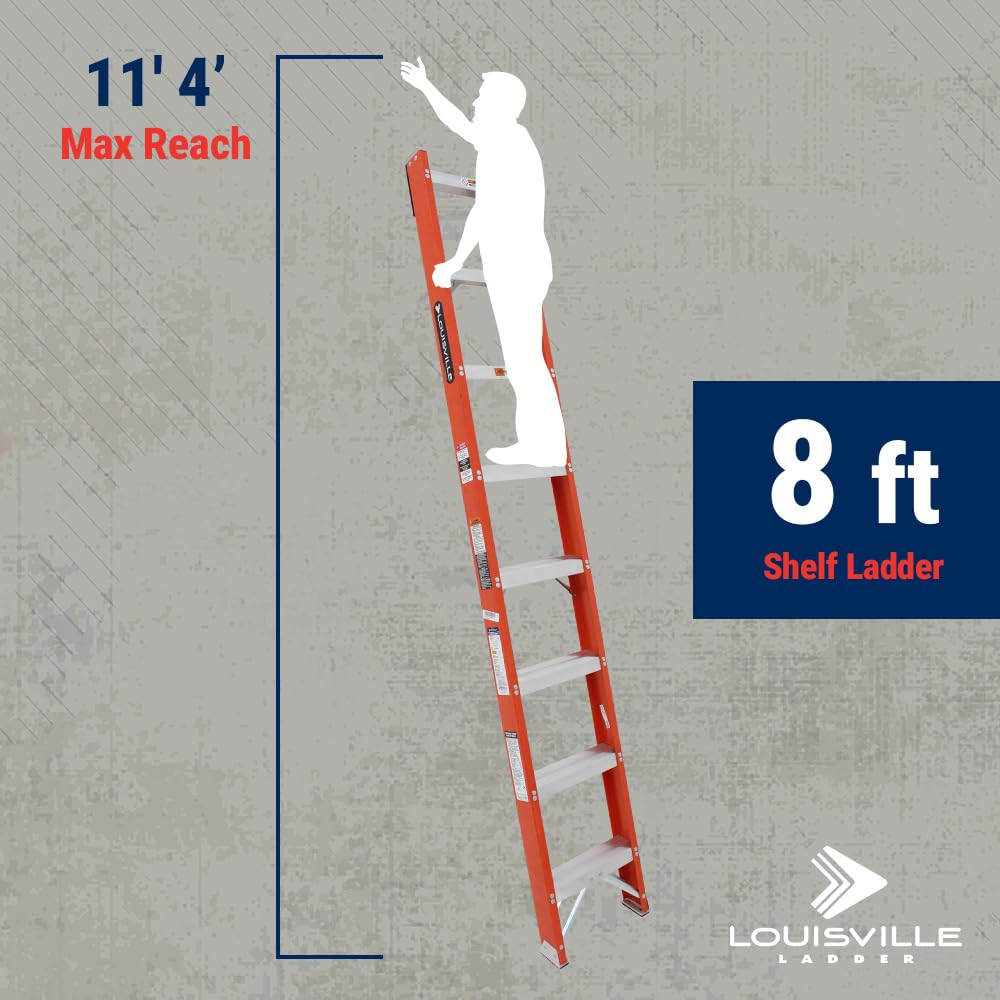 Louisville Ladder FH1008 Fiberglass Shelf Ladder, 8 Feet, 300 Pound Duty Rating