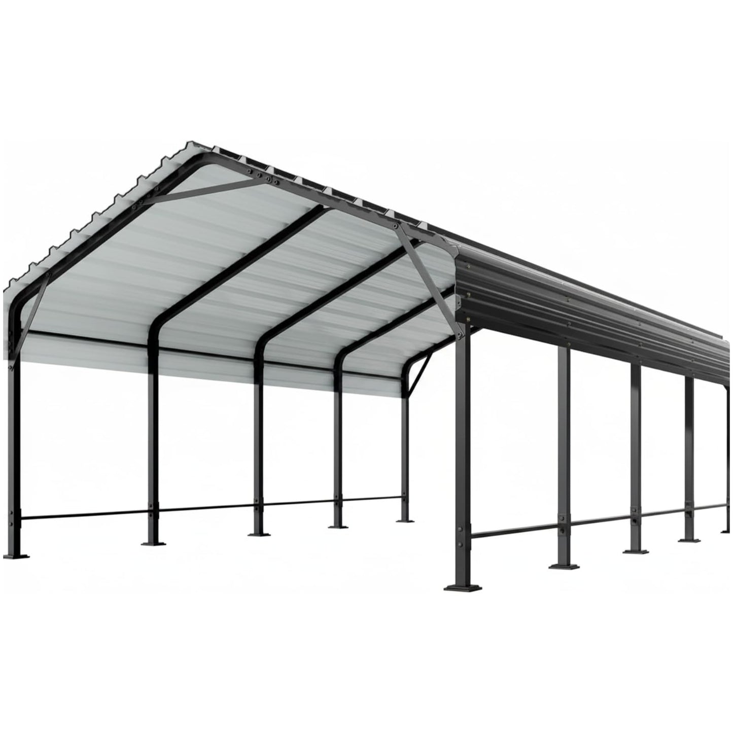 12x20 FT Heavy Duty Metal Carport, All-Weather Outdoor Vehicle Shelter with Steel Roof & Reinforced Frame, Permanent Car Canopy for Trucks, SUVs, Boats & Garden Storage, Gray