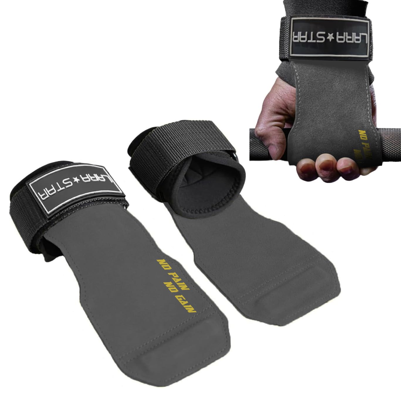 LARA STAR Weight Lifting Wrist Hooks Straps for Maximum Grip Support - Deadlift Gloves Grip Pads Alternative in Fitness Gym Power Training Pull Up Deadlifting & Shrugs