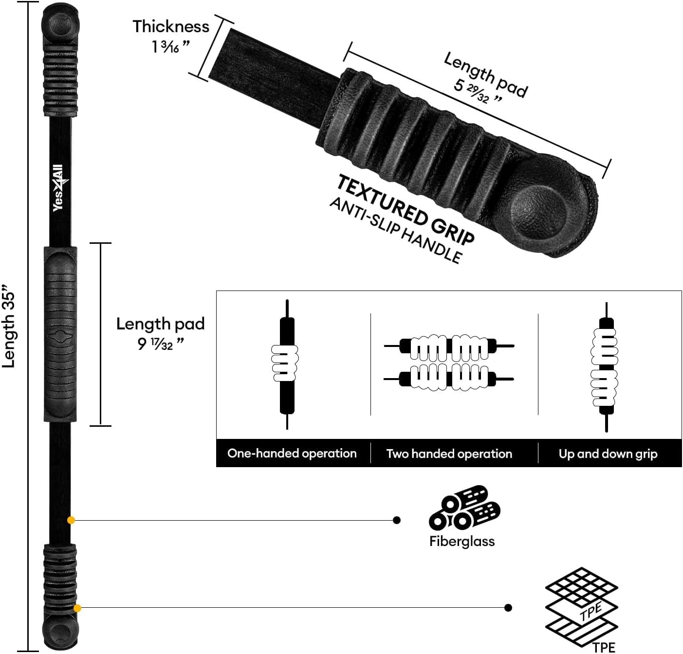 Yes4All Elastic Fitness Exercise Bar, Shake Weight, Body Physical Therapy, Body Bar Equipment for Strength Training Home Gym
