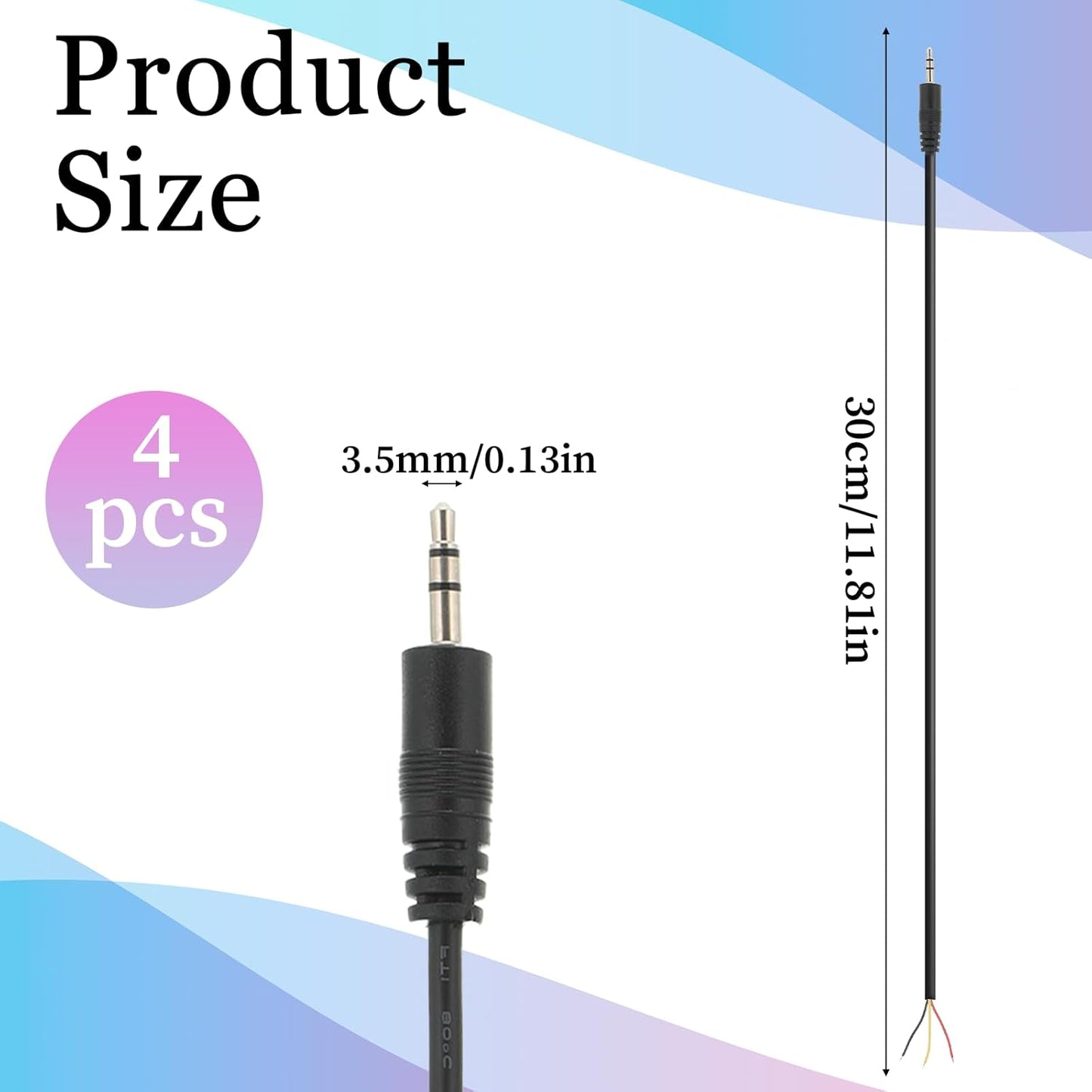 Jxiwfvl 4 3.5mm 3 1/8" PCS Male Plug Jack Connector Replacement Repair, Pole Jack Stereo Audio Cable for Scanner