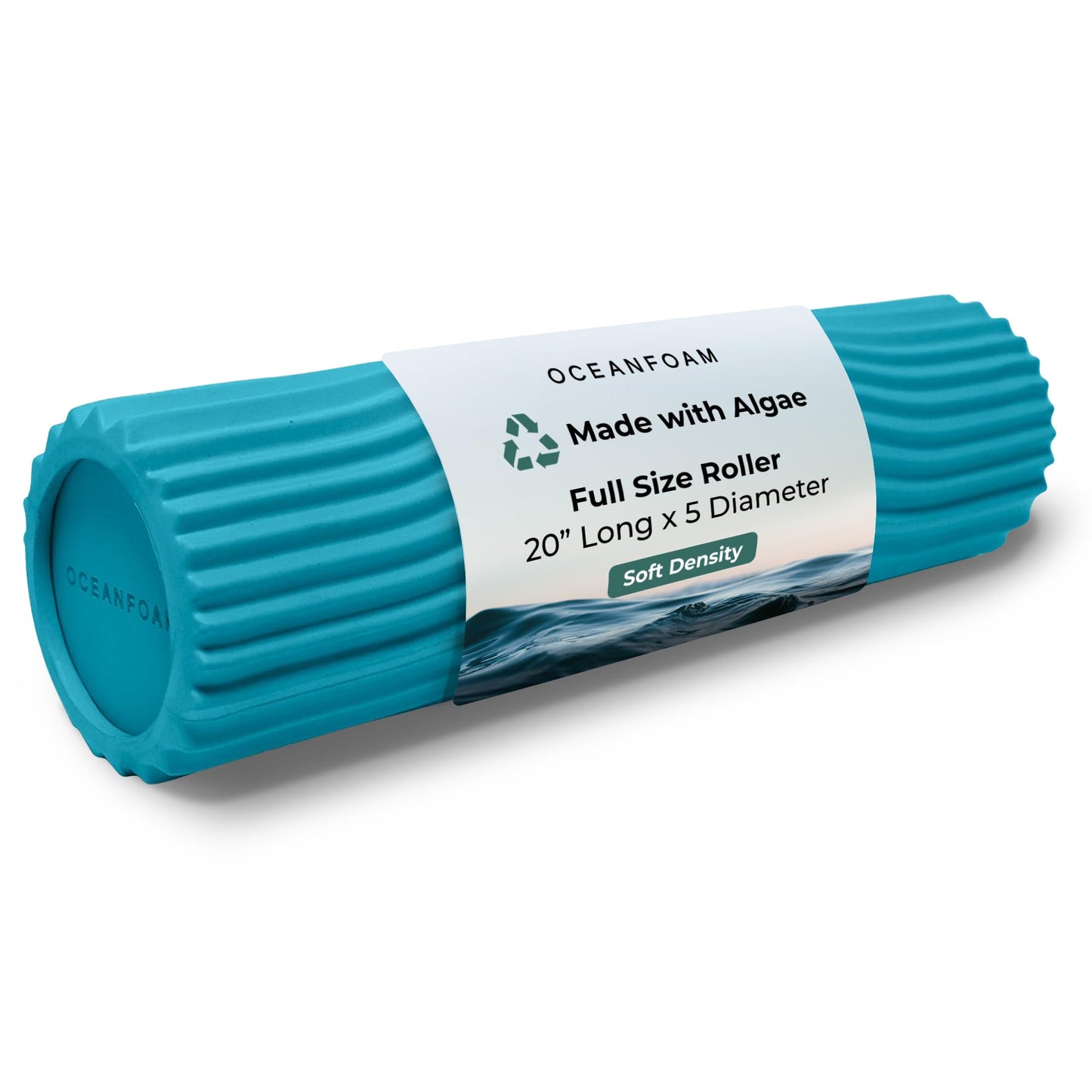Oceanfoam Soft Tidal Roller (Miami Blue) - Low Density Foam Roller for Physical Therapy, Back Pain, Exercise & Stretching - Wave Textured - Yoga, Athletics, & Wellness - Full Size, 20" x 5"
