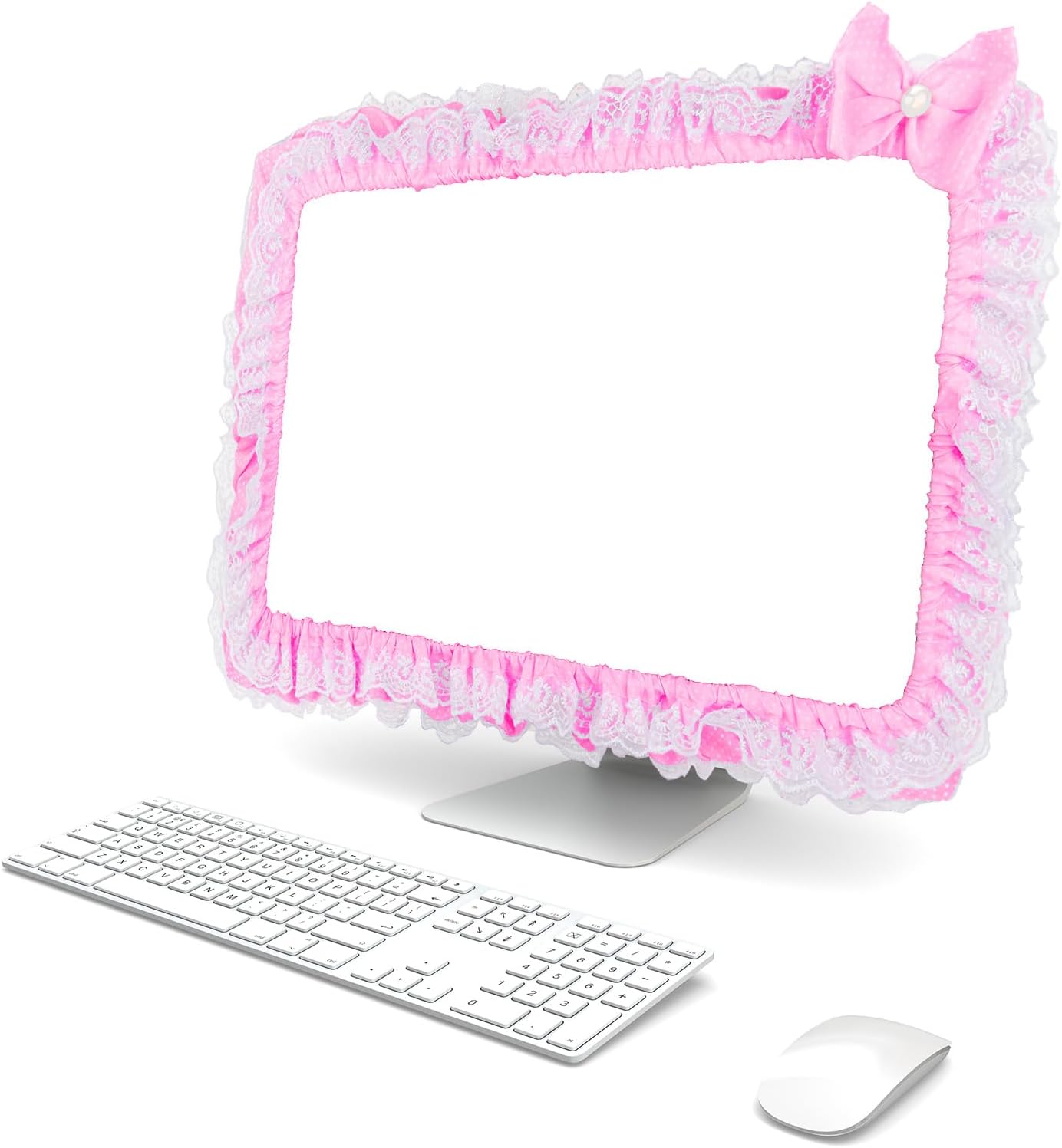 23"-27" Lovely Cute Computer Monitor Cover with Lovely Cute Elastic Pen Pocket Bow-knot TV LCD Screen Monitor