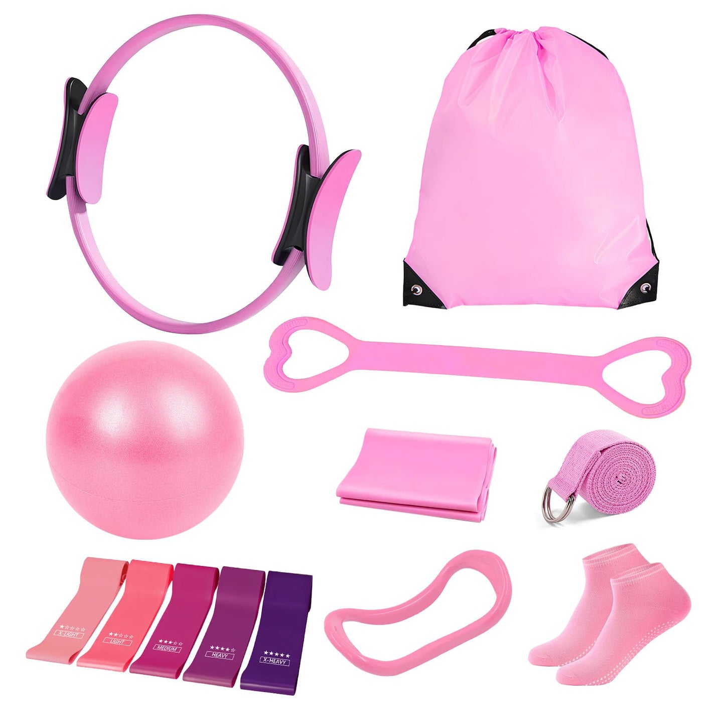 Janhemei Pilates Kit for Women, Pilates Equipment with 13'' Magic Circle, Pilates Ring and Ball Set with 5 Strength Bands, Hip Thrust Belt, Compact Workout Set at Home