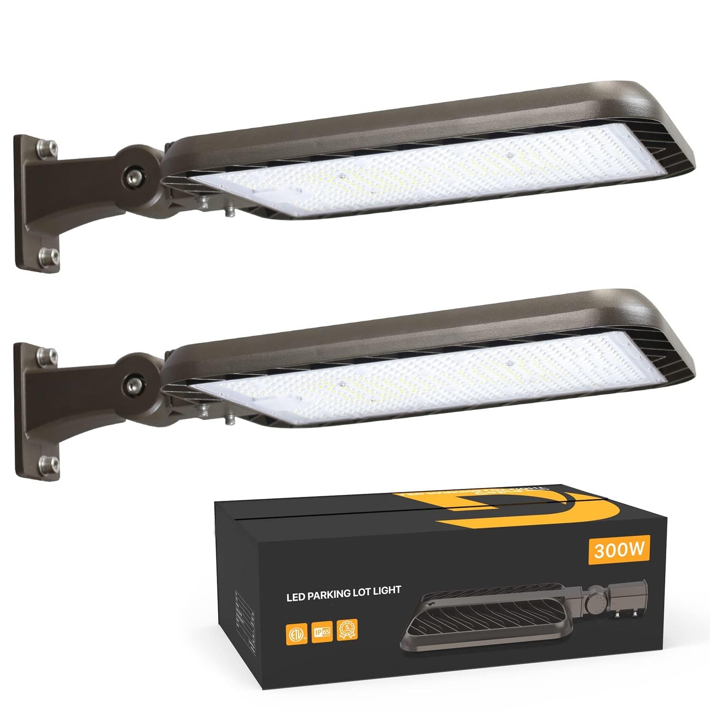 DEMILARE 300W Led Parking Lot Light Adjustable Arm Mount 2Pack, 45000LM Dusk to Dawn Photocell Shoebox Lights Outdoor 5000K IP65 Waterproof 100-277V Street Area Lighting for Court, Parking Lot, Roads