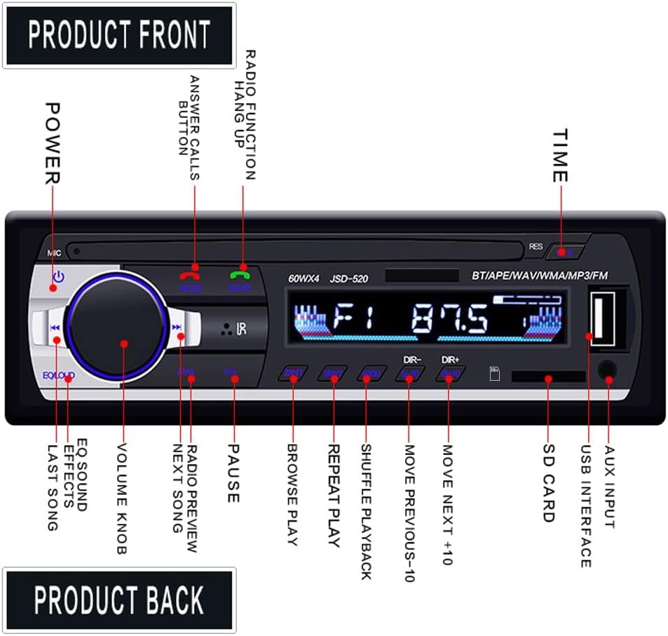 Eaglerich 12V MP3 MMC 1 Car Stereo FM Radio Audio Player Built in Bluetooth Phone with USB SD Port Car Radio Bluetooth