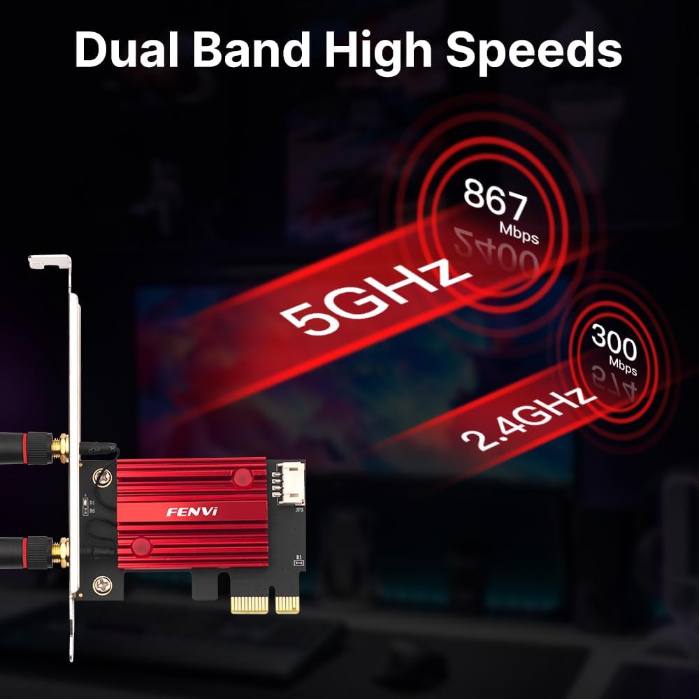 F FENVI FV-AC1200S AC1200 2.4G/5G 4.0 7/10/11, 4K FENVI PCIe WiFi Card Dual Band Bluetooth Wireless Network Adapter