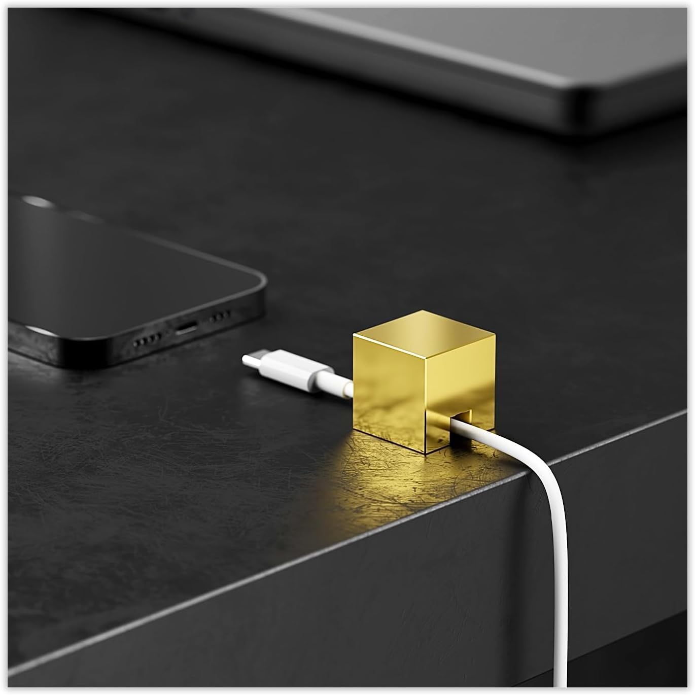 N2U 1 Metal Cord Holder, Weighted Cable Organizer or Management, Heavy Wire Keeper for Nightstand, Desk, Bedside Table