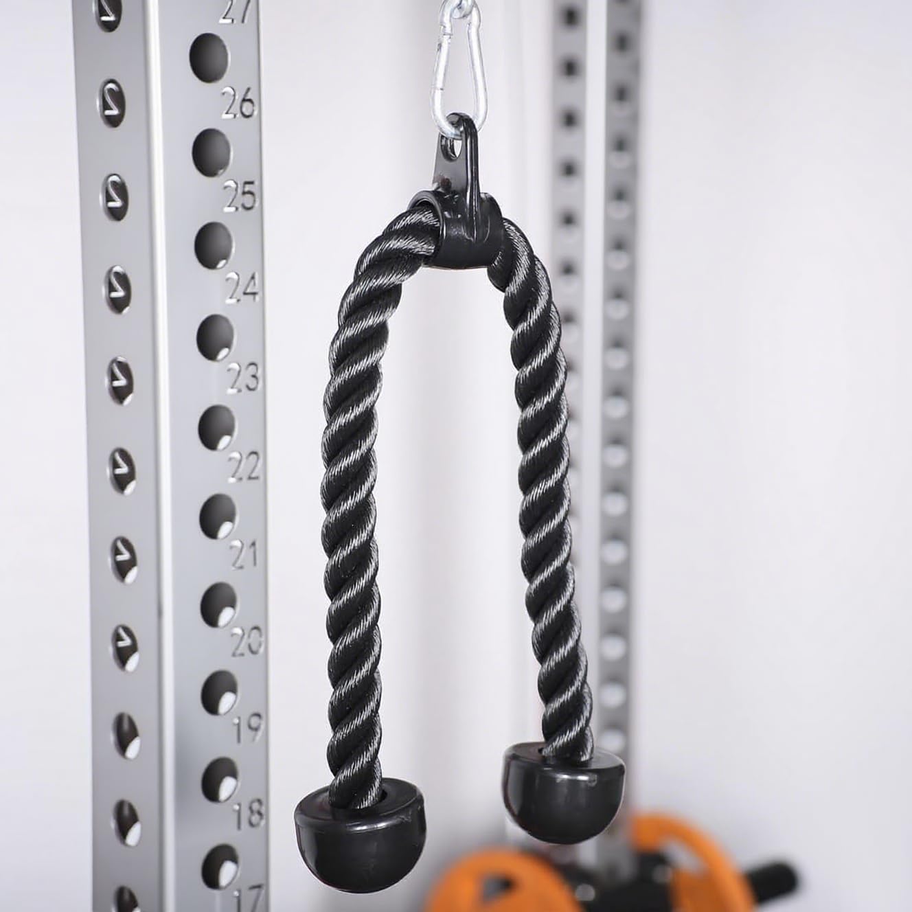 Double Length Tricep Rope for Cable Machines - 55 Inch Heavy Duty Pulldown Attachment, 4ft 7in Gym Strength Training Accessory & Home Workout Equipment (55in)