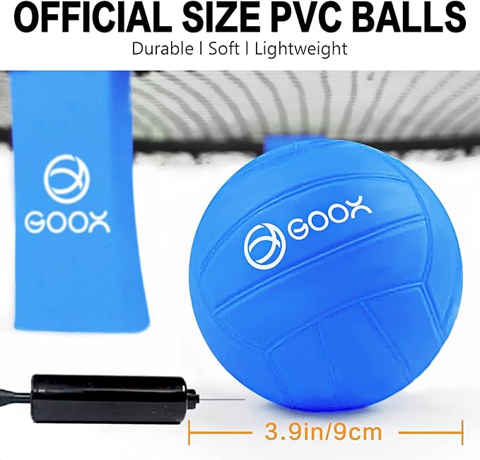 GOOX Outdoor Beach Ball Games with Carrying Bag, 3 Balls, Net and Strip Light (ONLY for Light Up Set)- Roundnet Game Set for Family - Played Outdoors, Indoors, Beach, Lawn, Yard and Park