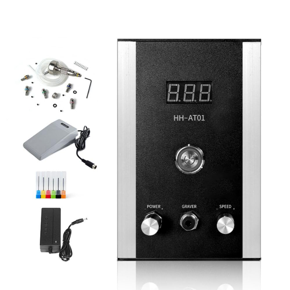 Katway Air-Free Pneumatic Engraving Machine - Pneumatic Impact Engraver for Jewelry with Built-in Air Compressor AT01 (Black)