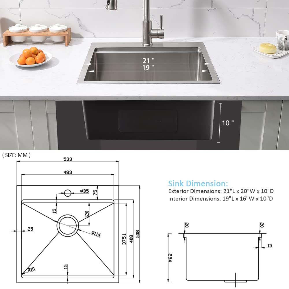 21 Inch Drop In Bar Sink Workstation-Bokaiya 21x20 Small Stainless Steel Drop In Outdoor Rv Sink Wet Bar 16 Gauge Top Mount Single Bowl Kitchen Sink with Cutting Board