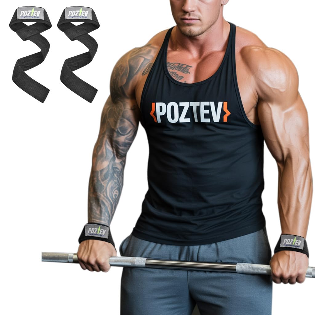 POZTEV Lifting Straps for Weightlifting, Deadlifts & Pull-Ups – Non-Slip, Heavy-Duty Wrist Strap for Men & Women - 18" Cotton Gym Workouts Straps with Neoprene Padding for Powerlifting, Bodybuilding, Strength Training (Pair)