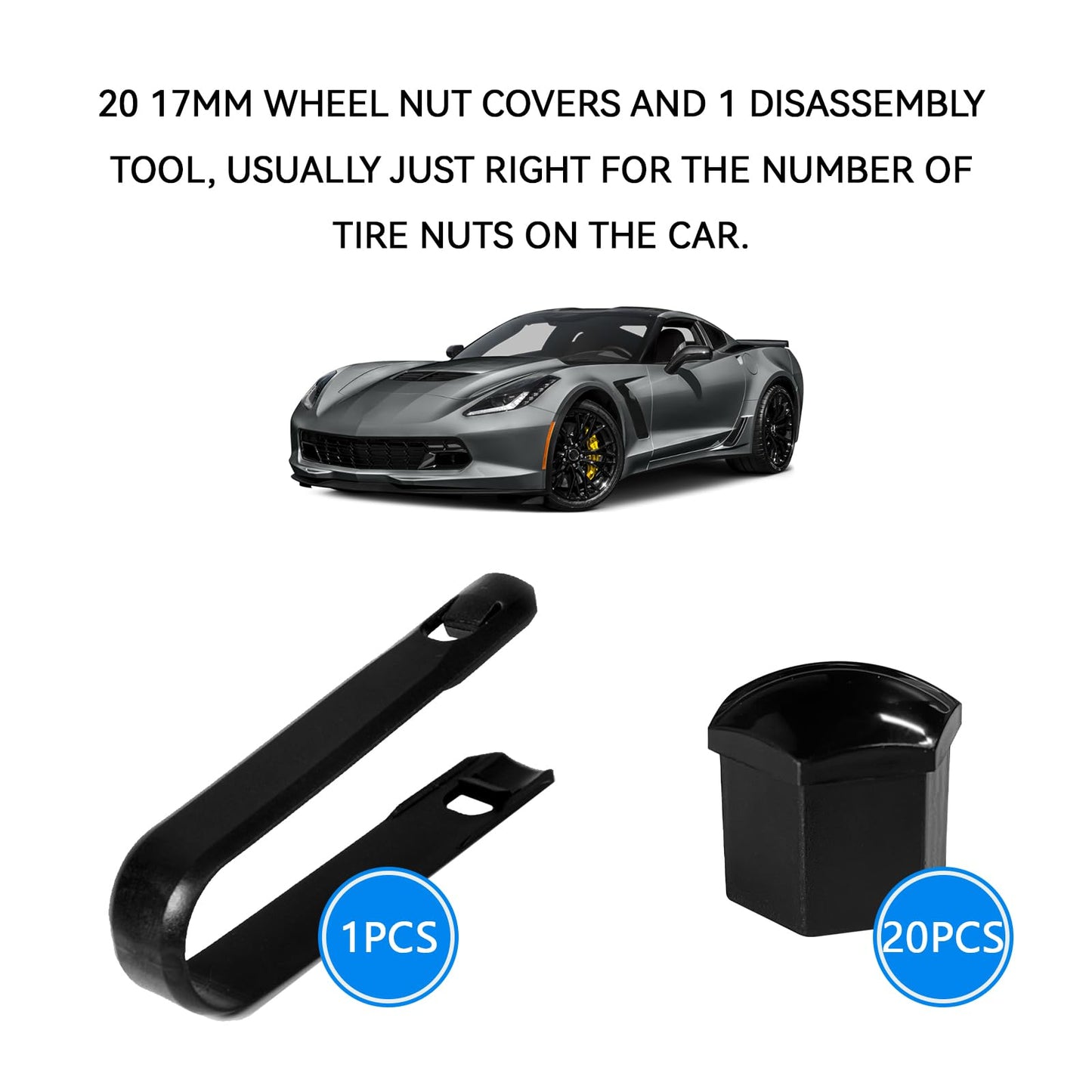 QKYS 20PCS Lug Nut Covers, Rust-Proof Black Hex LugNut Covers with Removal Tool, Wheel Nuts Caps for Wheel Bolts Protection and Decoration, Wheel Bolts Accessories for Cars SUVs (17mm)