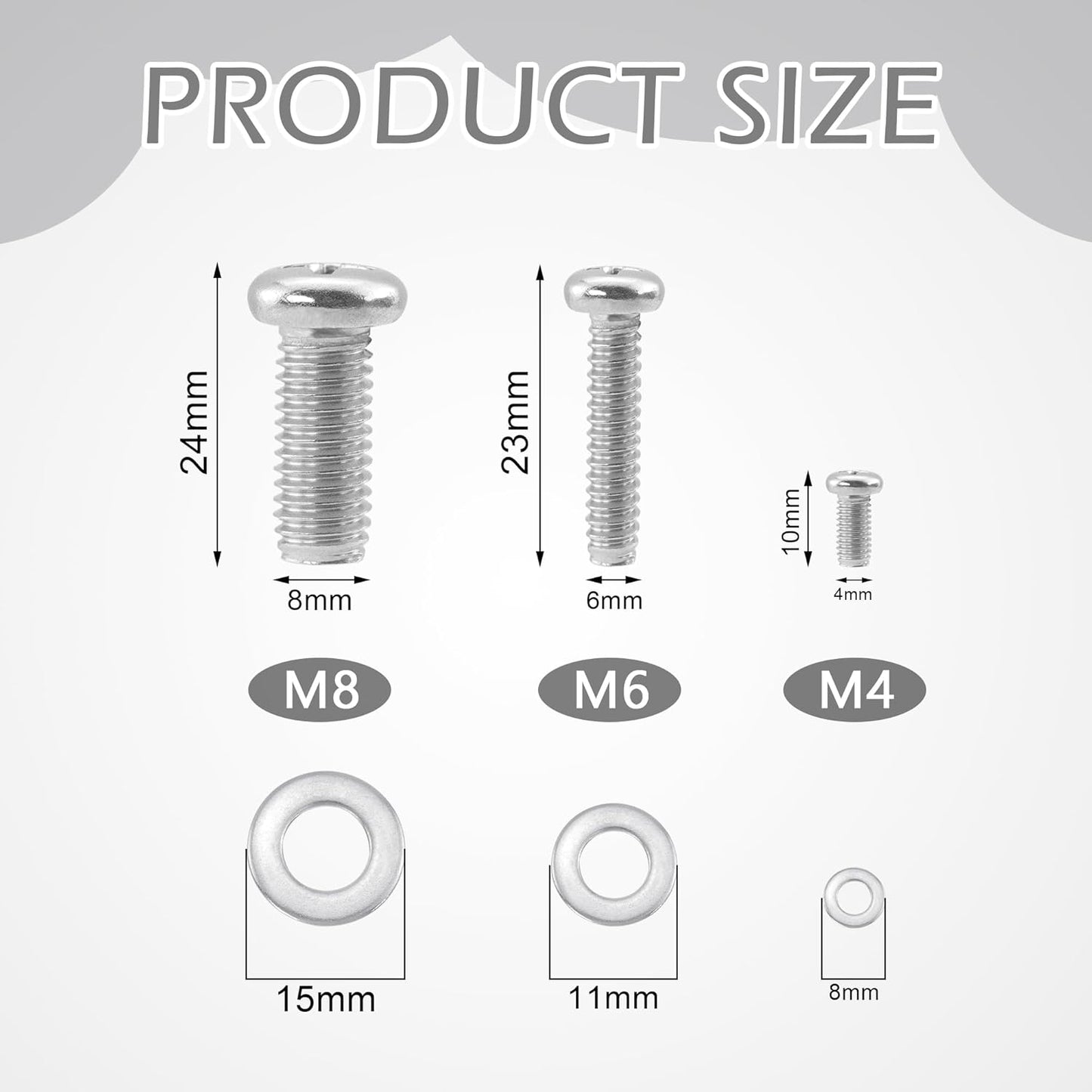 Quacc 24 M4 M6 M8 Universal TV Mounting Hardware Kit PCS Stainless Steel Screws Washers for VESA Wall Mount TV