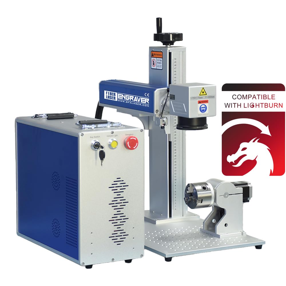 US Stock 60W JPT MOPA M7 Fiber Laser Marking Machine Fiber Laser Engraver Laser Marker 175×175mm with 80mm Rotary Axis Compatible with Lightburn