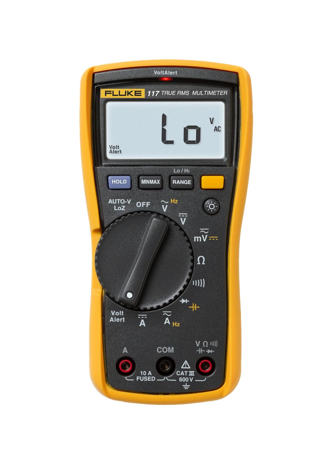 Fluke 117 Digital Multimeter, Non-Contact AC Voltage Detection, Measures Resistance/Continuity/Frequency/Capacitance/Min Max Average, Automatic AC/DC Selection, Low Impedance Mode