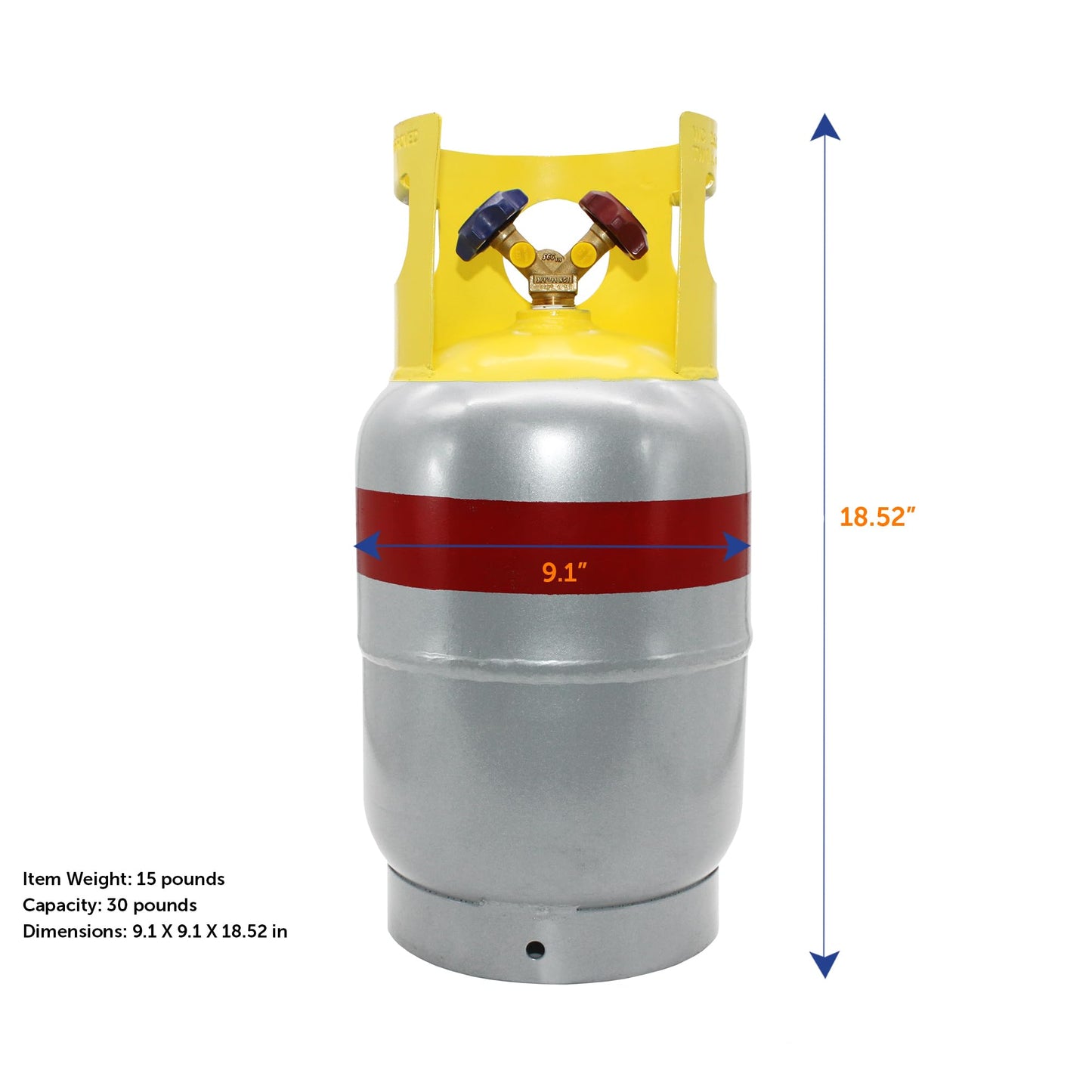 Flame King 30LB A2L Refrigerant Recovery Cylinder Tank, 400 PSI, Dual Y-Valve Liquid/Vapor, Heavy-Duty Steel, HVAC Recovery & Storage