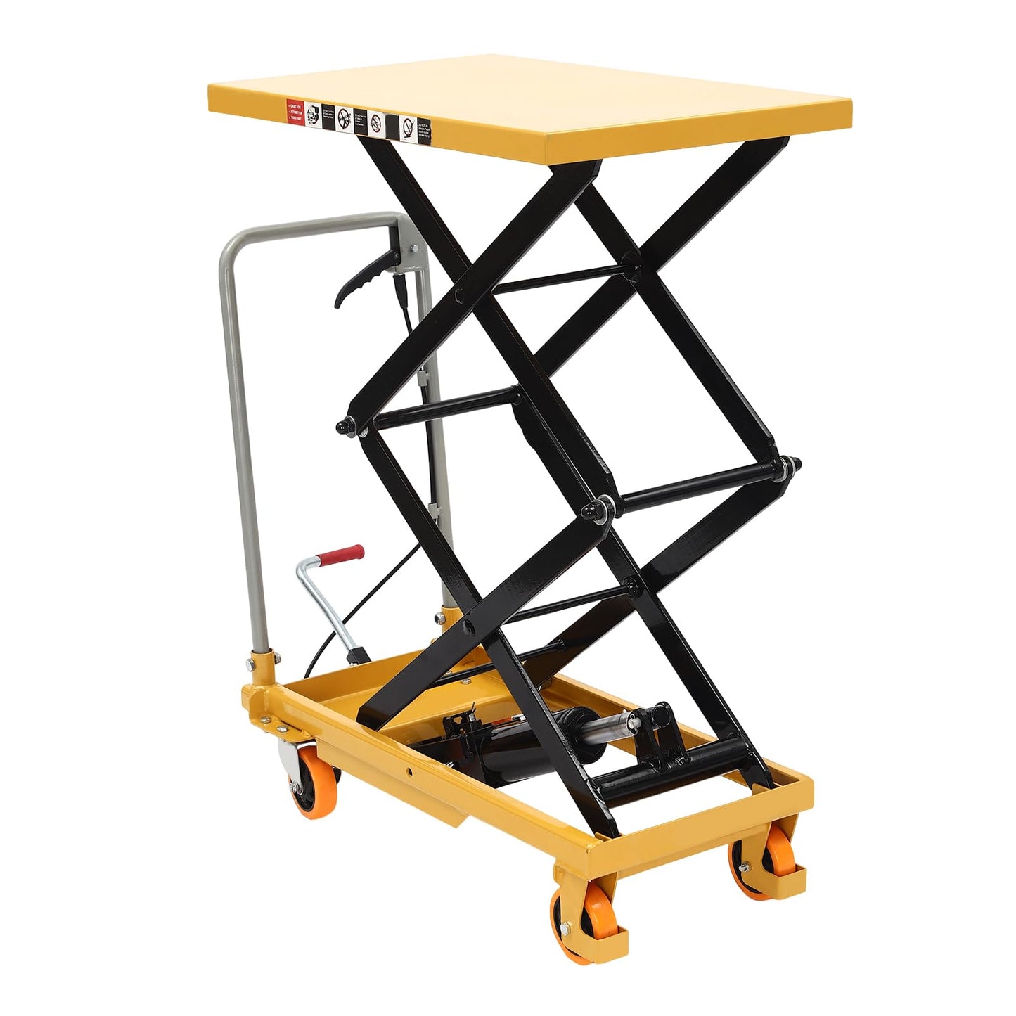 770lbs Double Scissor Hydraulic Lift Table Cart with 4 Wheels for Material Handling and Transportation, 51" Max. Lift Height Hydraulic Scissor Lift Table