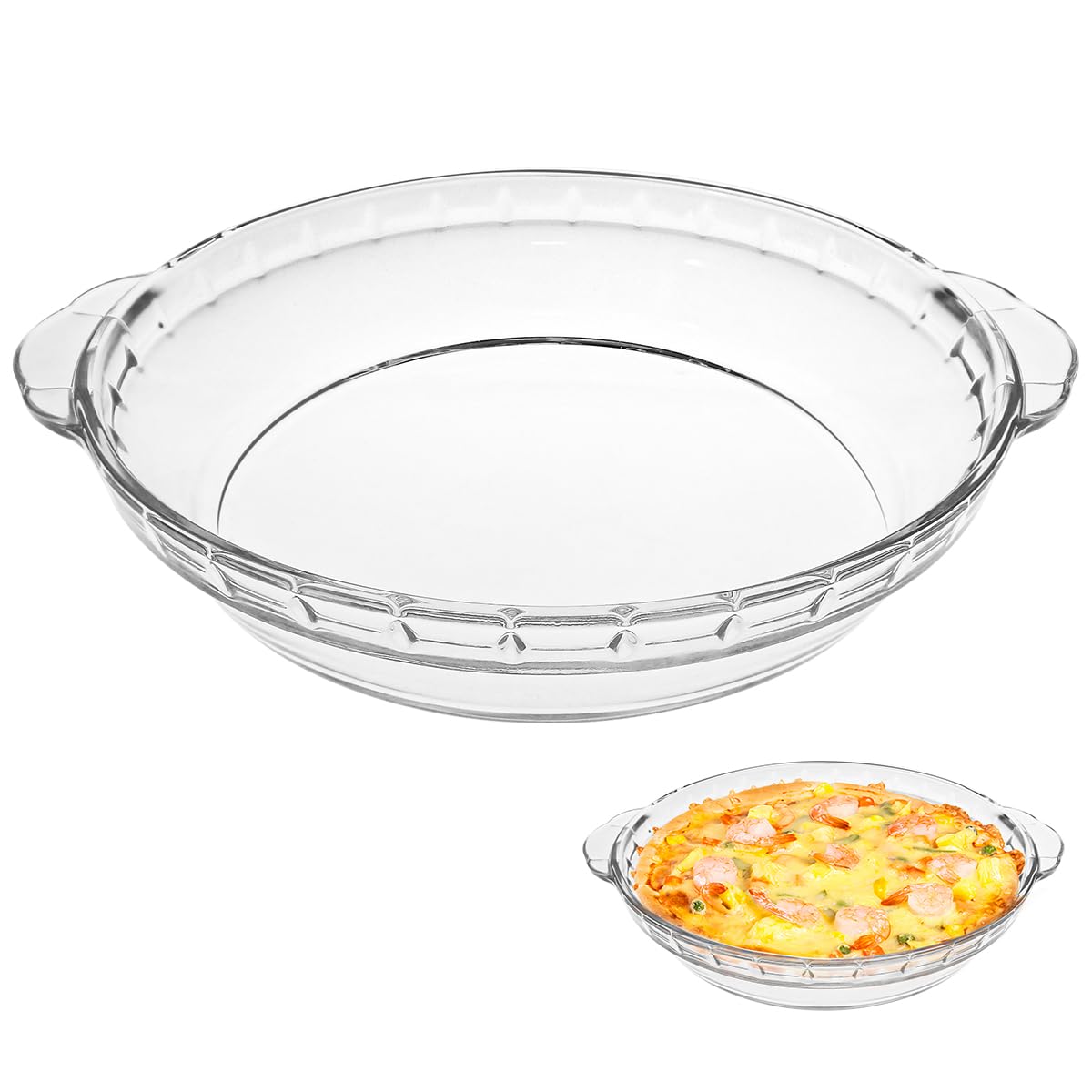 DOERDO Glass Pie Plate 8 Inch Round Deep Dish Pie pan with Handles Clear Baking Pan for Pie Cheese Cakes, 22.5x20CM
