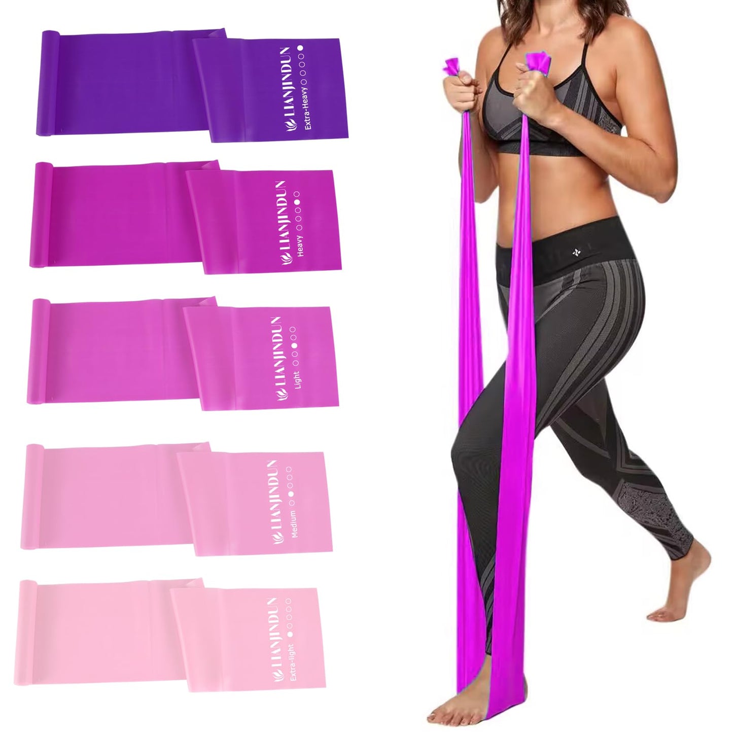 Lianjindun 5 Pcs Professional Resistance Bands. Latex-Free, Pilates Band, Work Out Bands, Stretch Bands for Working Out Women or Men, Exercise Bands Set for Pilates, Physical Therapy, Yoga