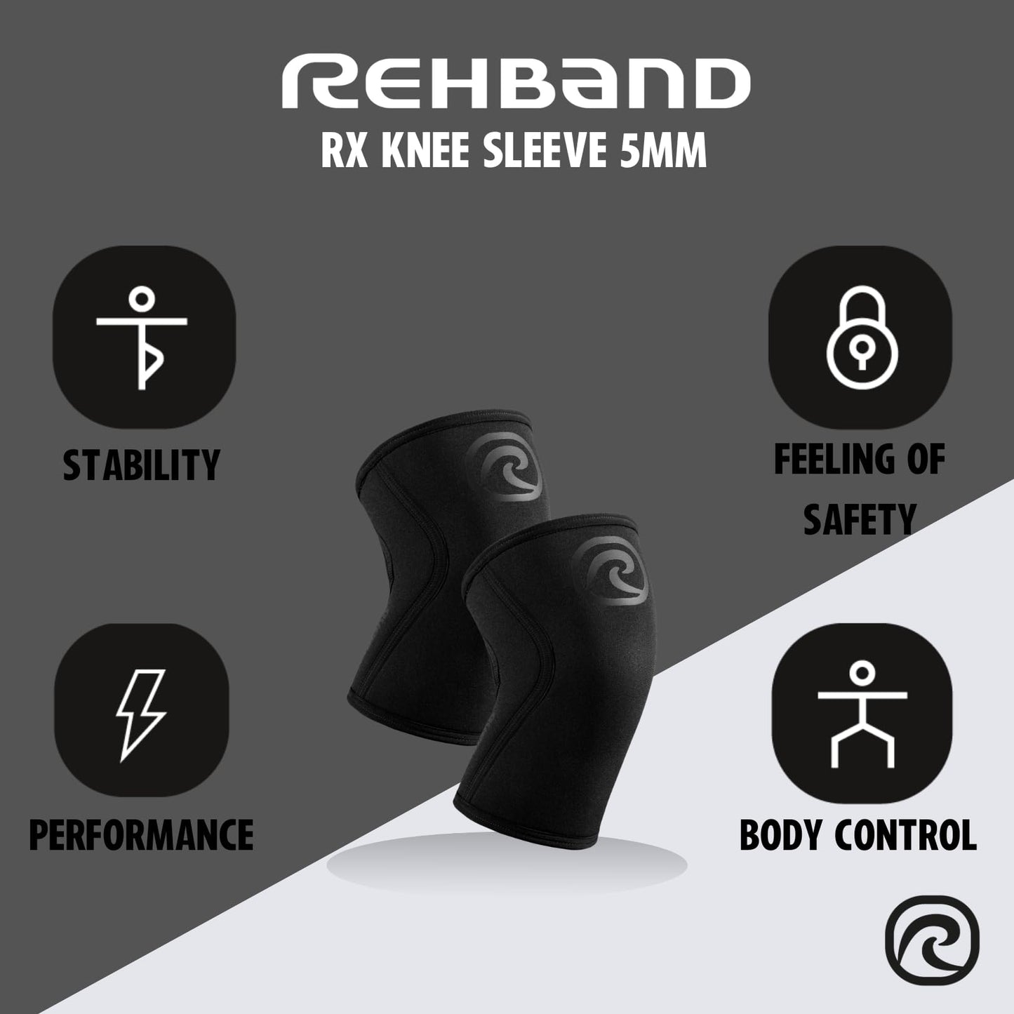 Rehband 5mm Knee Sleeves for Functional Training, Cross-Training & Powerlifting, Weightlifting Knee Support made of Neoprene, Unisex, Colour:Carbon/Black - 1 Piece, Size:Large