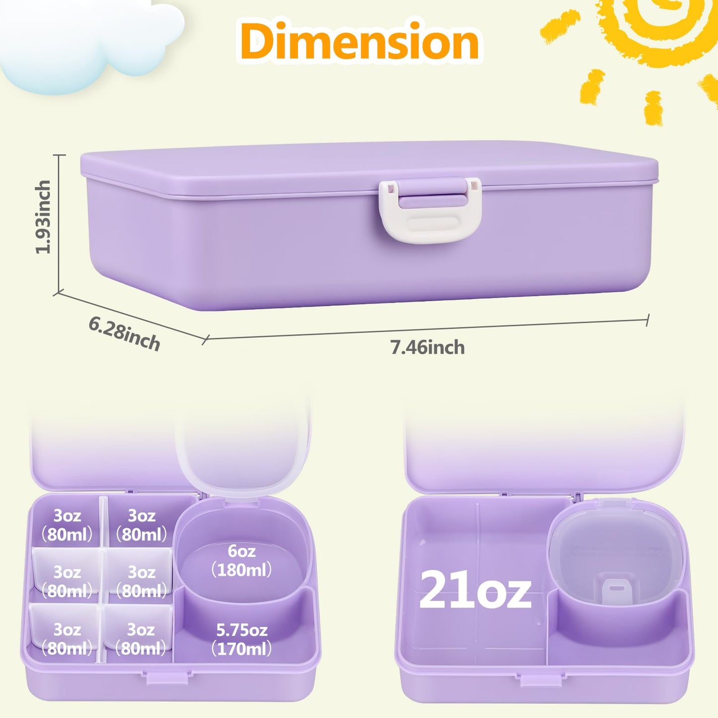 JOOPETALK 2 Pack Kids Lunch Box with Leak Proof Snack Container, 8 Compartments with Detachable Dividers, BPA-Free & Dishwasher Safe Bento Box for School Travel, Pink