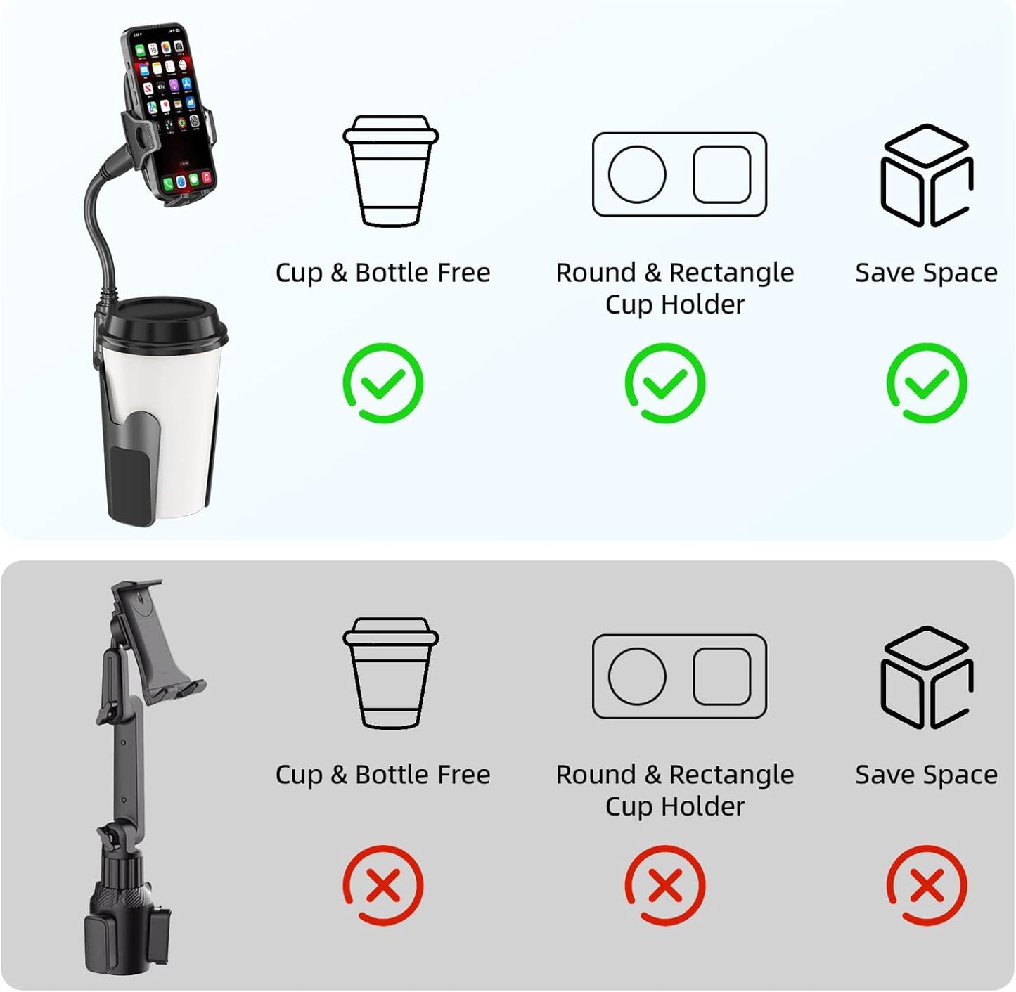 360 Cup Phone Holder for Car with Adjustable Long Gooseneck, Cell Phone Holder Mount for Car | Truck | Golf Cart