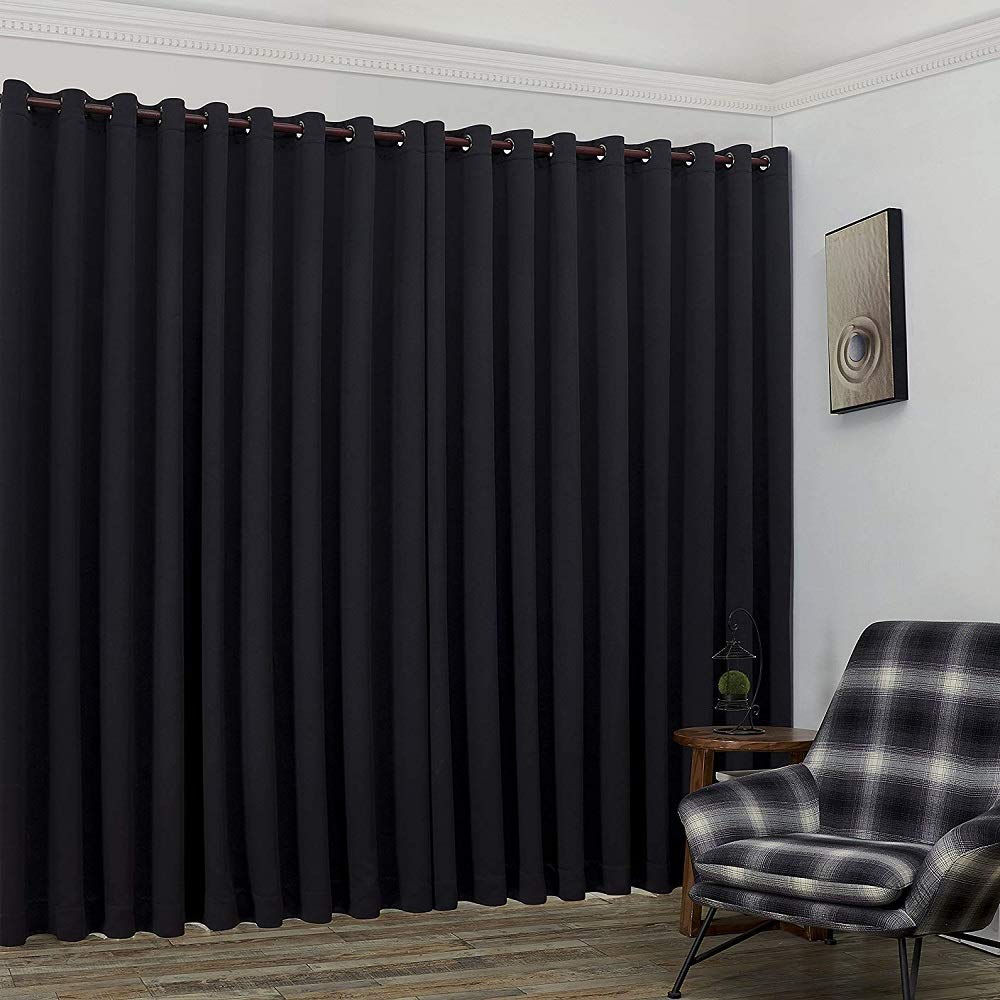 Warm Home Designs Extra Large 2 Black Wall to Wall Curtains 108" x 99" Each with 2 Matching Tie-Backs. Total Width is 216 Inches (18 feet). Great as Room Dividers or Partitions. N Black Wall 99"