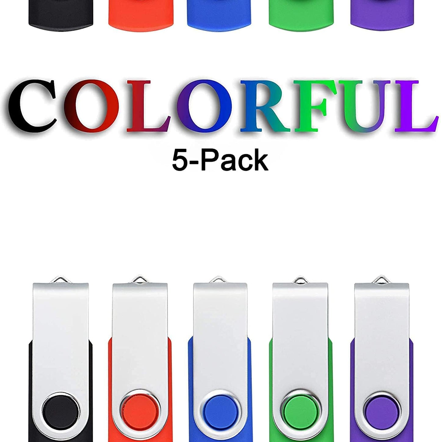 KOOTION 5 1GB Pack 2.0(5 X USB Flash Drives Thumb Drives Memory Stick USB Colors: Black Blue Green Purple Red)